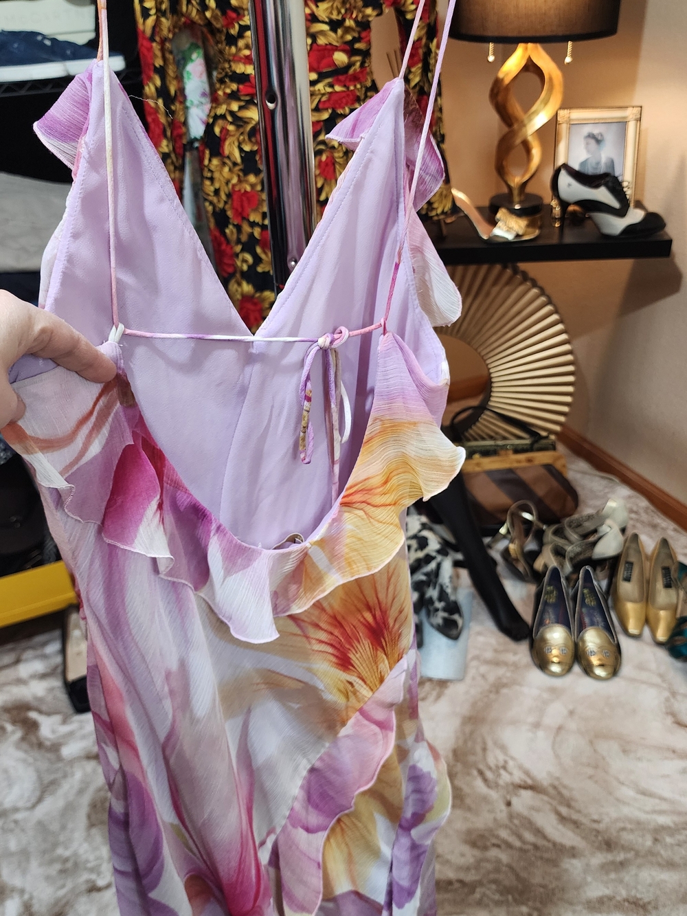 Mango Pink Lavender Floral Ruffle Maxi Dress - Picture 12 of 16